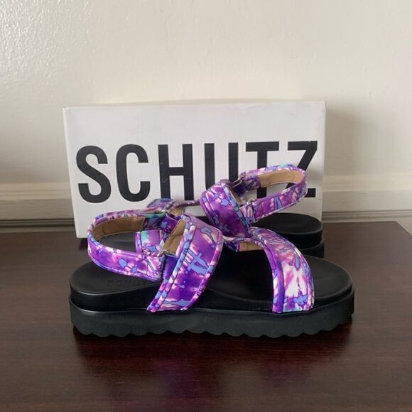 Schutz dariana platform tie due  leather sandal size 6 in purple - Picture 8 of 14